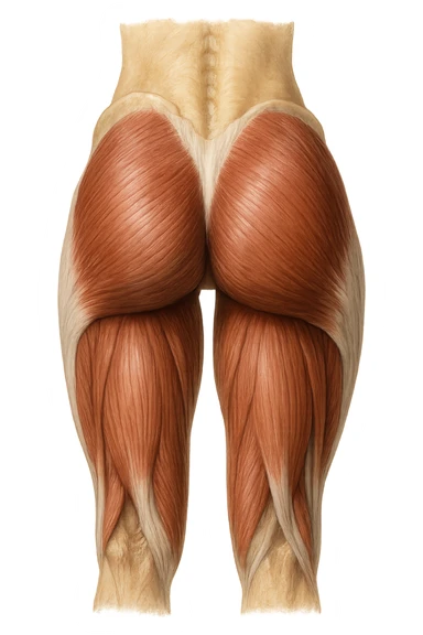 muscoli del gluteo anatomico, iperrealistico 4k, isolato su sfondo bianco sticker