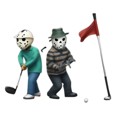 Freddy Kruger and Jason Voorhees and Michael Myers playing golf sticker
