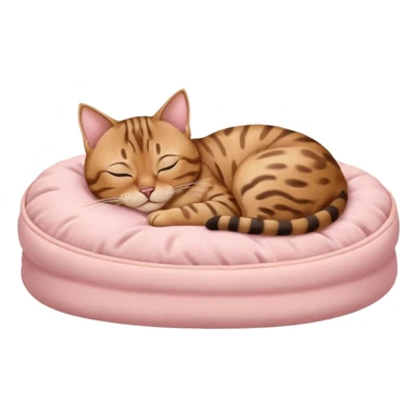 Beige bengal cat sleeping on a light pink cat bed sticker