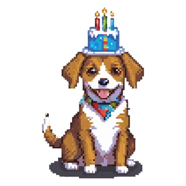 happy dog with birthday cake sticker