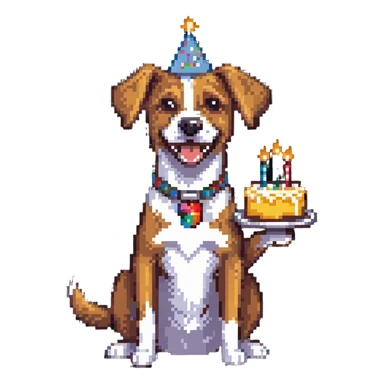 happy dog with birthday cake sticker