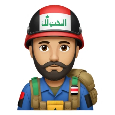 A very tired and sad, swarthy Iraqi soldier with a beard, an Iraqi flag on his helmet, a sad expression and bags under his eyes sticker
