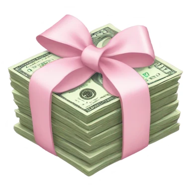 a stack of money with a light pink bow wrapped around it  sticker