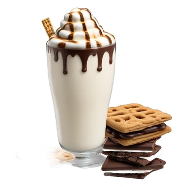 andes mint chocolate chip milkshake topped with a toasted marshmallow, chocolate covered pretzel, chocolate s’more, and a s’mores cookie sticker