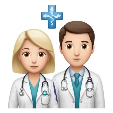Female doctor and male doctor with medical symbols sticker