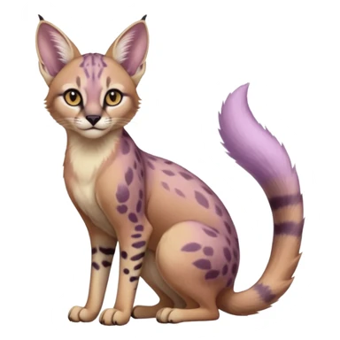 Realistic wild real life cute cool beautiful gorgeous floral pastel-lilac-violet-lavender caracal-serval-civet-genet-hybrid-animal-Fakémon-fursona photo IRL outside (full body) sticker