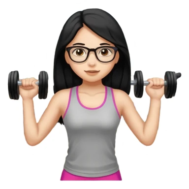 girl with long black hair, brown eyes, wearing glasses and working out in the gym sticker