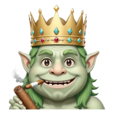 Troll face meme smoking a cigar  and wearing a crown￼ sticker