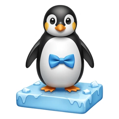 penguin, blue bow tie, standing on small ice melting block sticker