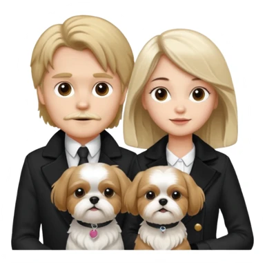 A couple boy with nice hair  and beautiful girl with long dark blond hair and with two shih tzu dogs with  black and white coat sticker