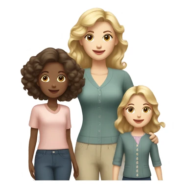 Mom with dark blond hair and vintage clothes with two daughters with light blonde and dark blonde hair sticker