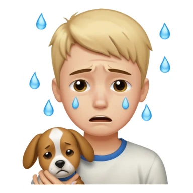 a very upset boy who lost her dog sticker