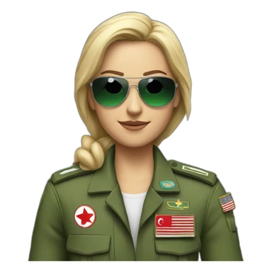 Blonde military Pilot with green uniform which is has a Turkish flag on right arm, pilot badge on chest, wearing sunglasses   sticker