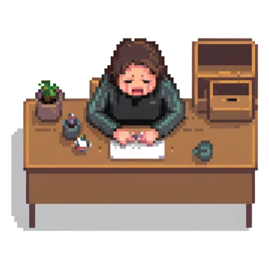 person sitting at a desk crying sticker