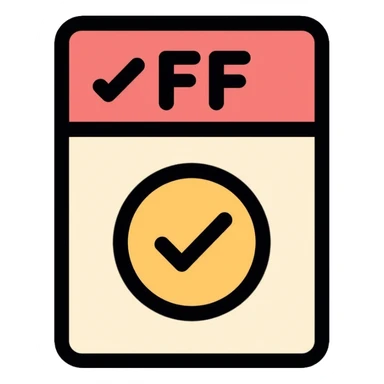 A badge with FF and a verification checkmark symbol sticker