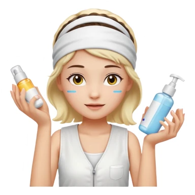 Clean girl aesthetic emoticons, apply skincare products, headband, glowing skin, white vest, soft lighting sticker