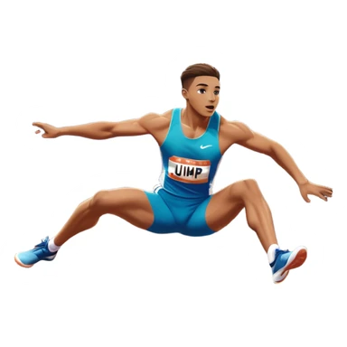 An icon of an athlete soaring over a hurdle, mid-jump, with a powerful form. The background features a vibrant stadium, with the track and hurdles in sharp focus, and a cheering crowd along the stands. The motion of the jump emphasizes speed and agility. Transparent background. sticker