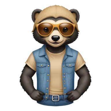 friendly anthropomorphised honey badger in jeans and a t-shirt, wearing sunglasses, head and shoulders portrait sticker