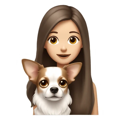 medium brown hair girl with white long haired Chihuahua (with light brown ears) sticker