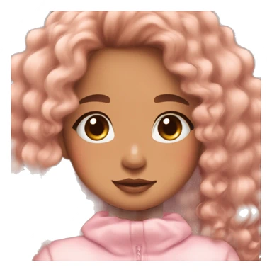 TAN SKIN GIRL WITH LONG BROWN CURLY HAIR AND A CORGI pink kawaii shiny blushing cute kawaii pastel anime trending style pink pastelcore sticker