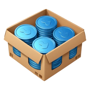 blue coins credit in a cardboard package sticker