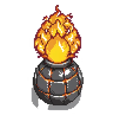 Bomberman left-facing end-cap explosion tile, flames ending and tapering leftward with pronounced flame wisps, orange/yellow with more red at the tips, extending about 70% into left direction sticker