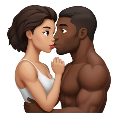 Black man with muscles kiss small brunette woman sticker