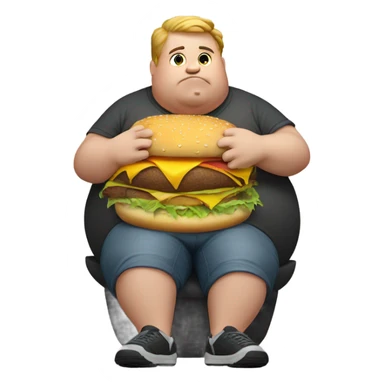 very obese round man eating burger sticker