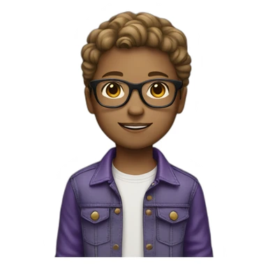 Child with black glasses ,a jeans and purple trousers with light Brown hair sticker