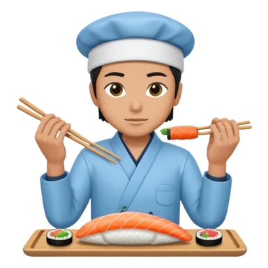 Sushi master making sushi, In a light blue (#a8d6f3) clothes sticker