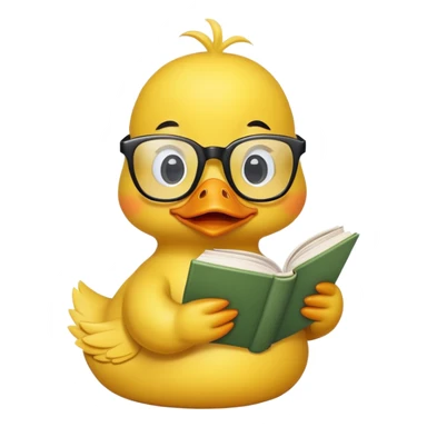 Yellow duck with glasses reading book sticker