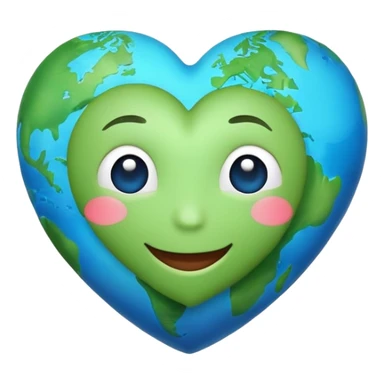 blue and green earth heart emoji with face sticker