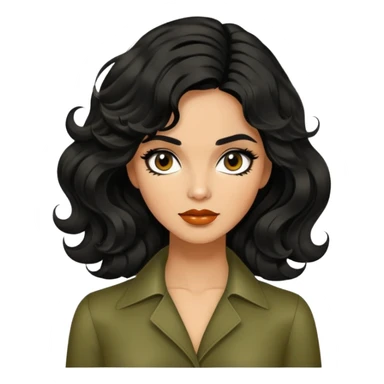 Alluring 1970's mod greek olive skin shiny black wavy textured tousled hair sticker