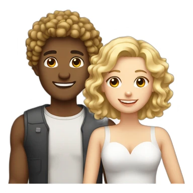 Couple, brown skin guy curly hair with a white girl blonde with teeth braces sticker