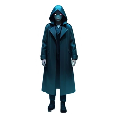 Movie Poster: A tense, gripping design with dramatic lighting. Shadows loom, and ominous shapes emerge from the mist. Suspenseful and cinematic atmosphere.  Include a mysterious figure in a dark coat standing in a rain-soaked alley, with glowing neon signs in the background. Transparent background. sticker