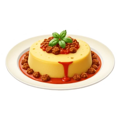 Creami l’emoji di una polenta su un piatto con il sugo e la carne sopra sticker