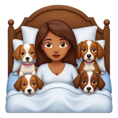 Brown lady in bed with three dogs ￼ sticker