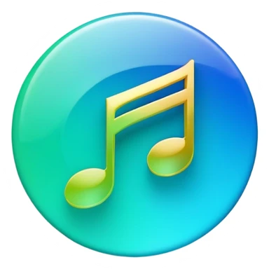 music icon, shining, 3D gradient blue to green music icon logo note  no background unique y2k clipart sticker