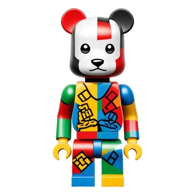 Lego style hustler bearbrick toy figure with X symbols for eyes, blocky Lego aesthetic, graffiti prints sticker