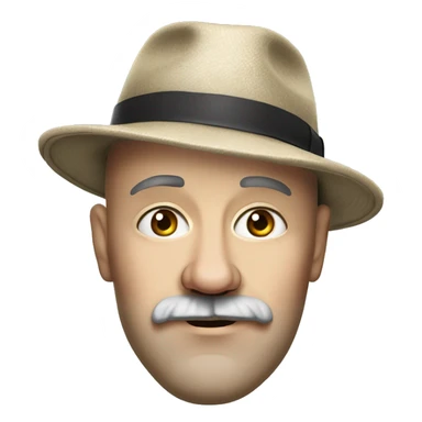 Photorealism A plump bald, middle-aged man of Slavic appearance with a goatee beard and mustache, wearing a fedora hat, big detailed face, wrinkled face sticker