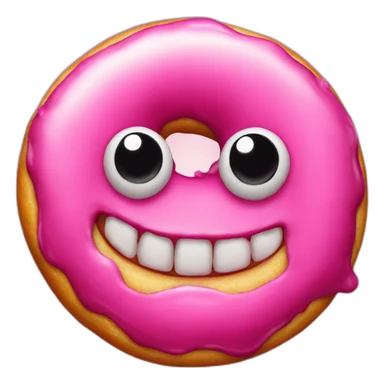 a pink donut but with a demon face sticker