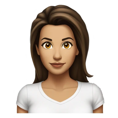3/4 face, contrasted, shadow, light, Eva Longoria expression, standing from a distance, thin nose, brunette woman, hazel eyes, long eyelashes, dark shoulder shaded hair, white t-shirt, jeans, white sneakers sticker