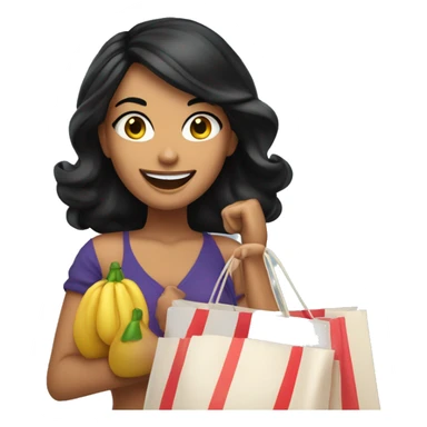 Tanned beautiful italian woman with lin black hair smiling and holding bags shopping  sticker