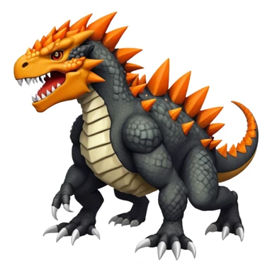 Black Greymon-Tyrunt-Tyrantrum-Fakémon-creature-hybrid with orange belly (full body) sticker