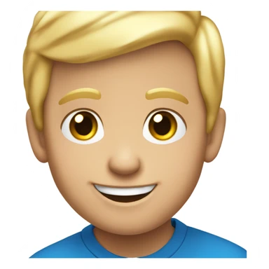 smiling boy in blue shirt with Trump sticker