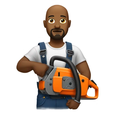 Bald black man with goatee using a chainsaw  sticker