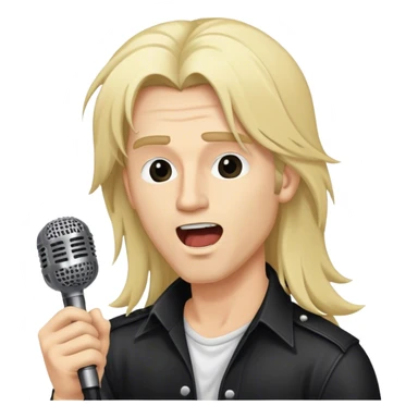 close up side view head of a male blond hard  rock singer with long hair singing into microphone sticker