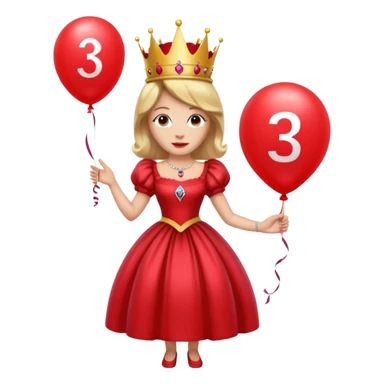 queen wearing dress, holding balloon in shape of number 3 sticker