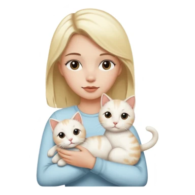 White girl with blonde hair holding white cat with Brown and black spots  sticker