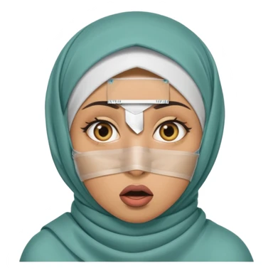 muslim woman with shocked eyes and tape over mouth sticker